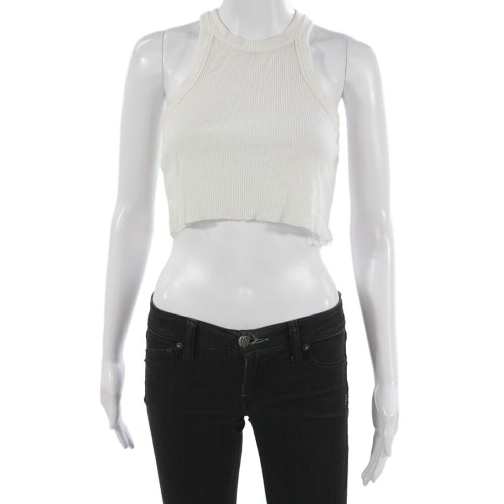 WSLY Women Cropped Sleeveless Tank White Polyester Blend Crew Neck Size M